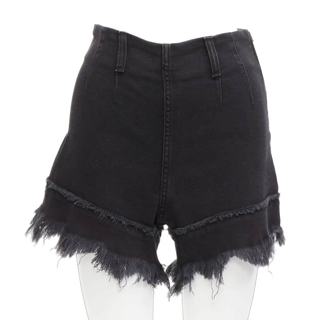 PHILOSOPHY DI ALBERTA FERRETTI Frayed Flutter Shorts Black Cotton Never worn - Front View