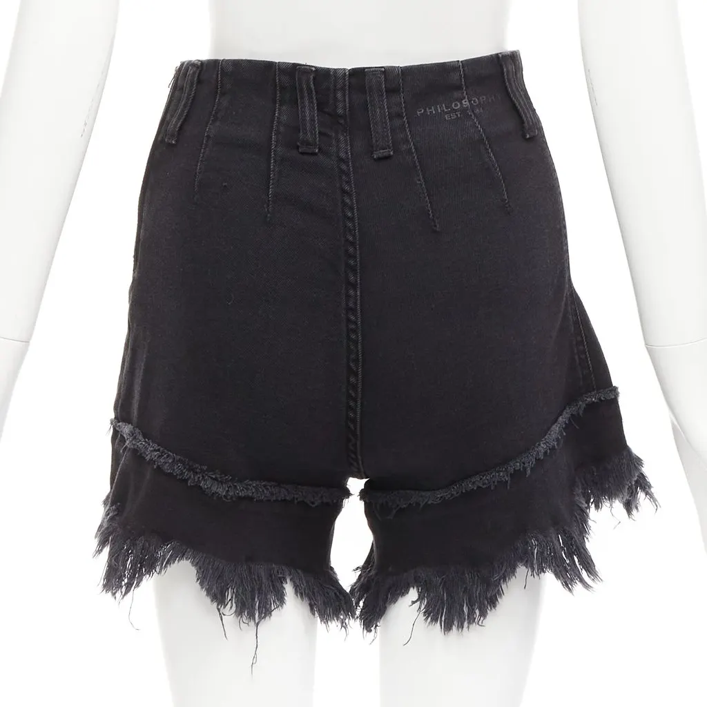 PHILOSOPHY DI ALBERTA FERRETTI Frayed Flutter Shorts Black Cotton Never worn - Box View