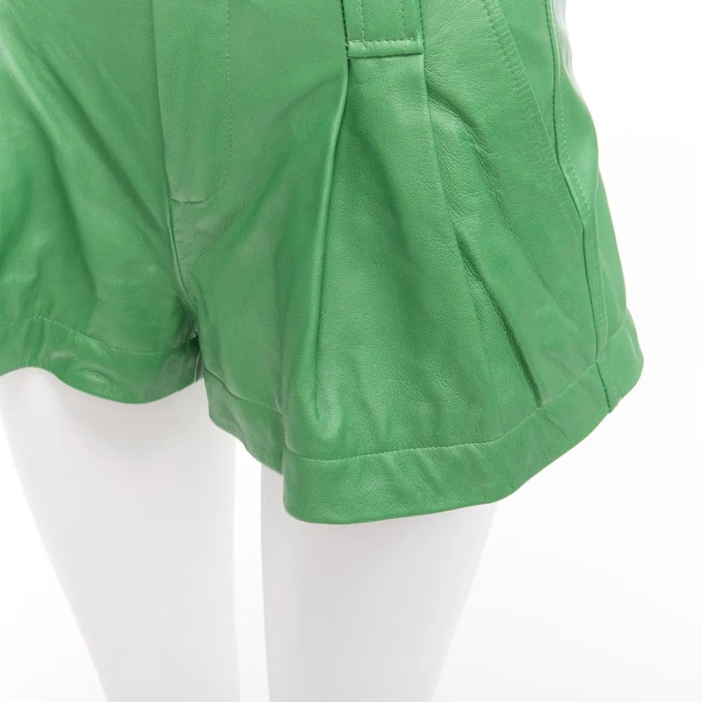 Ganni Flared Leather Shorts Green Leather Very good - Back View