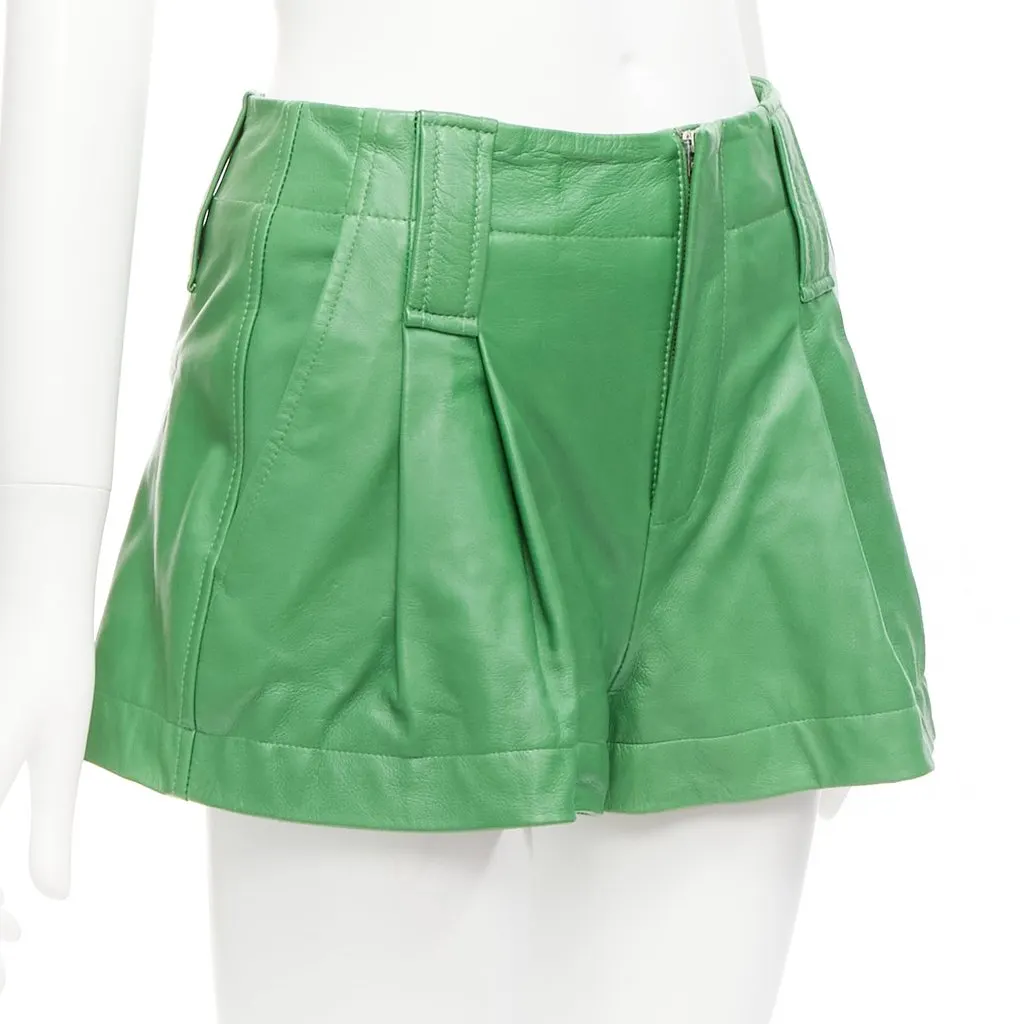 Ganni Flared Leather Shorts Green Leather Very good - Inside View