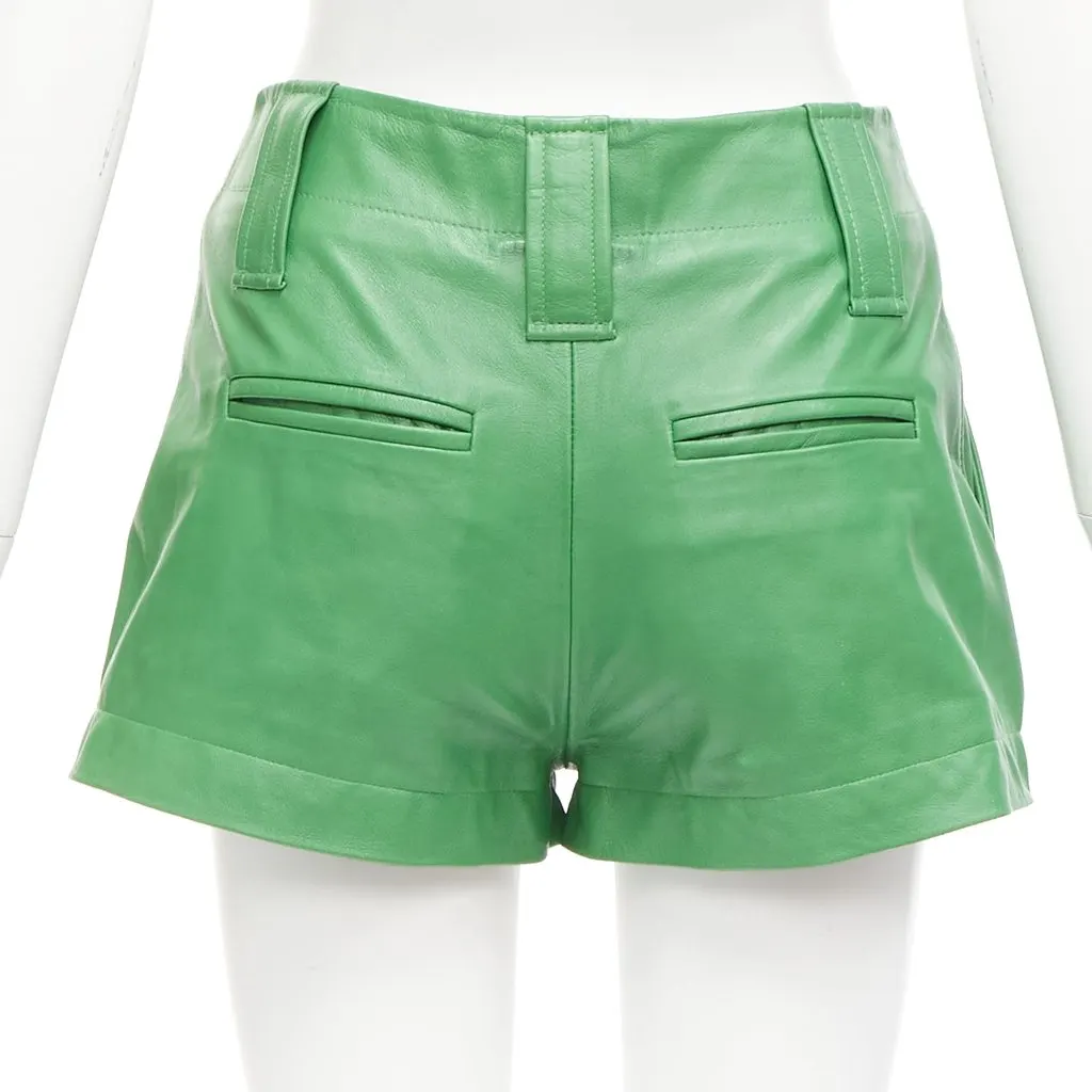 Ganni Flared Leather Shorts Green Leather Very good - Box View
