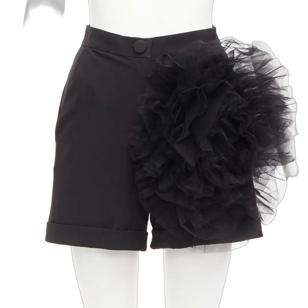 Loulou Tulle Flower Shorts Black Polyester Never worn - Front View