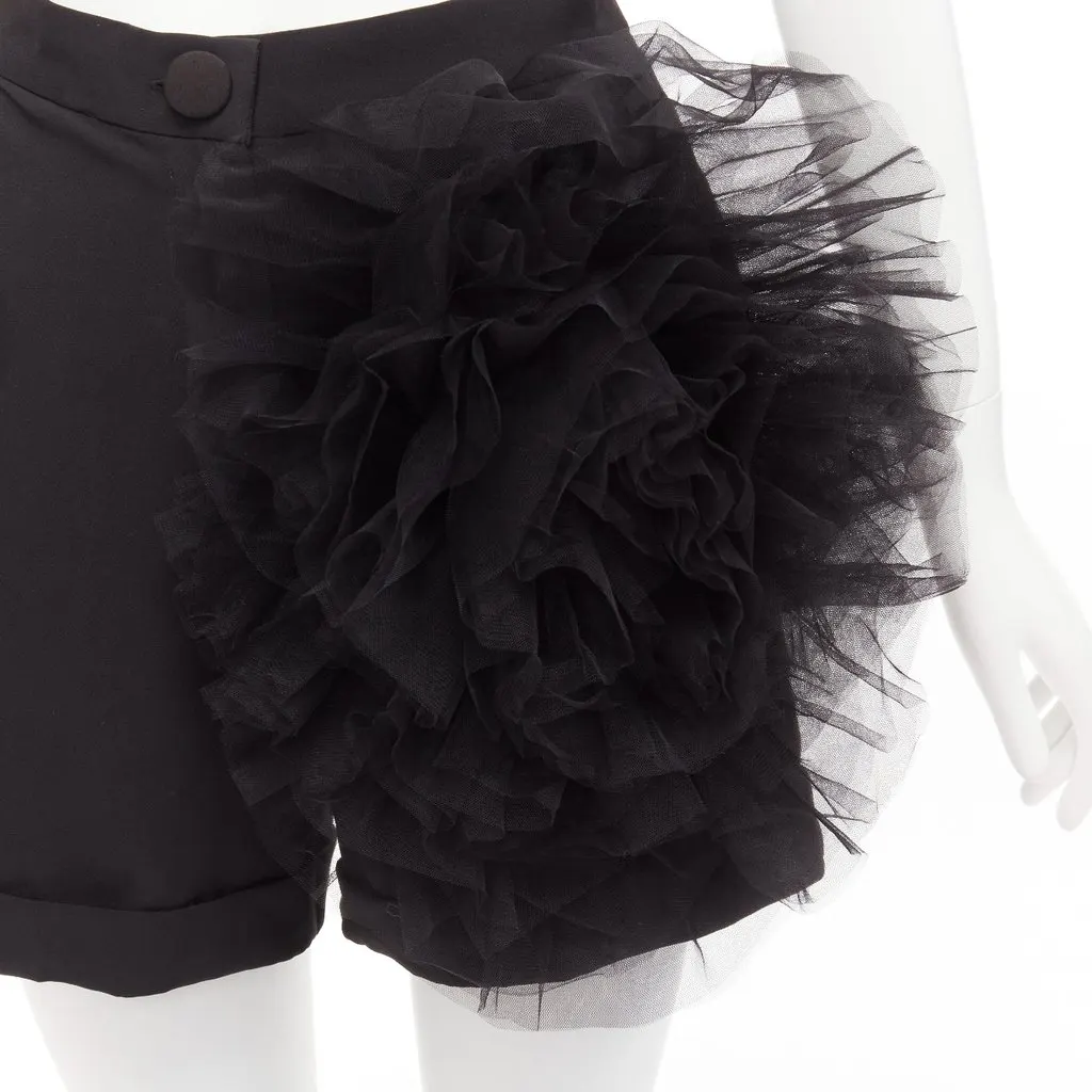 Loulou Tulle Flower Shorts Black Polyester Never worn - Back View