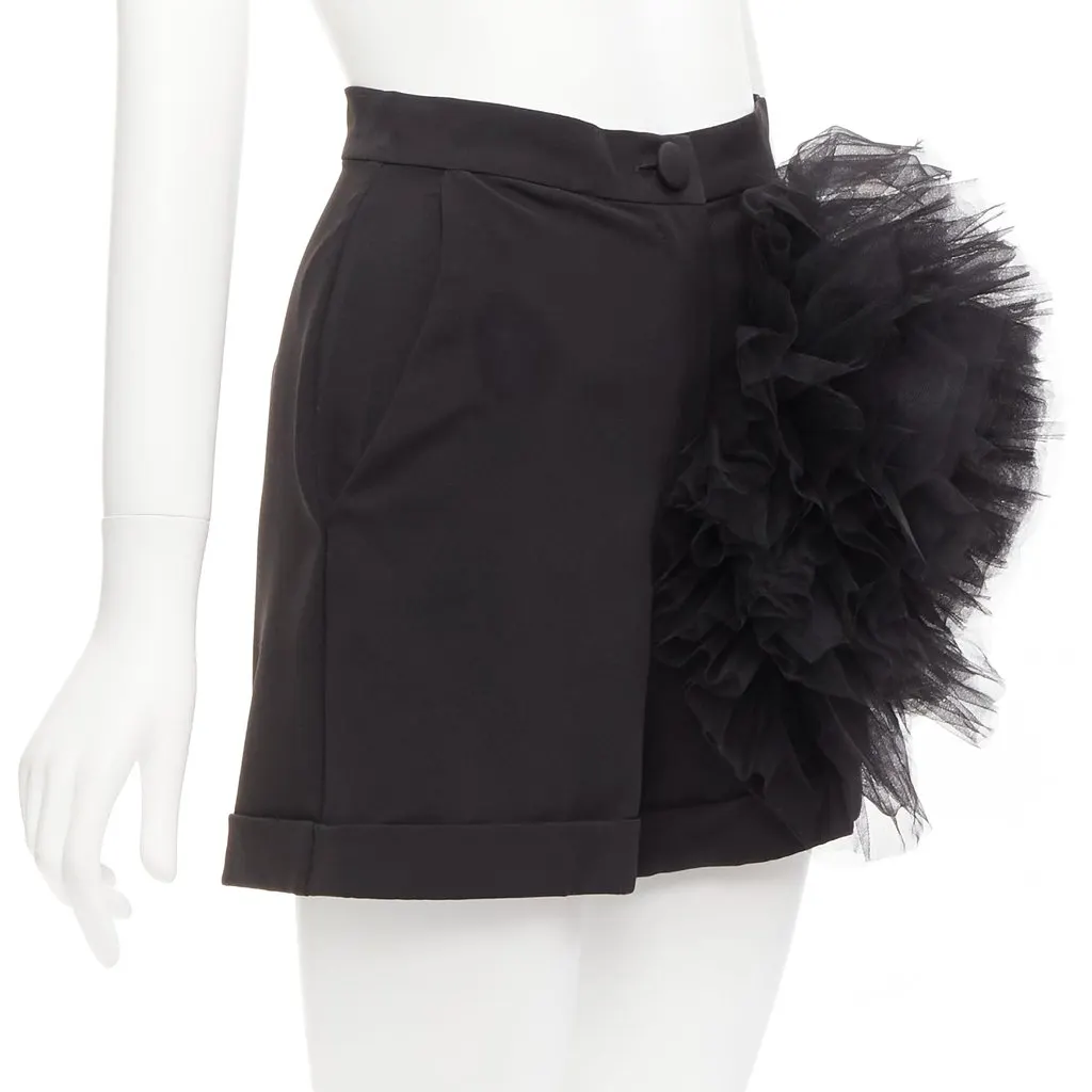 Loulou Tulle Flower Shorts Black Polyester Never worn - Inside View
