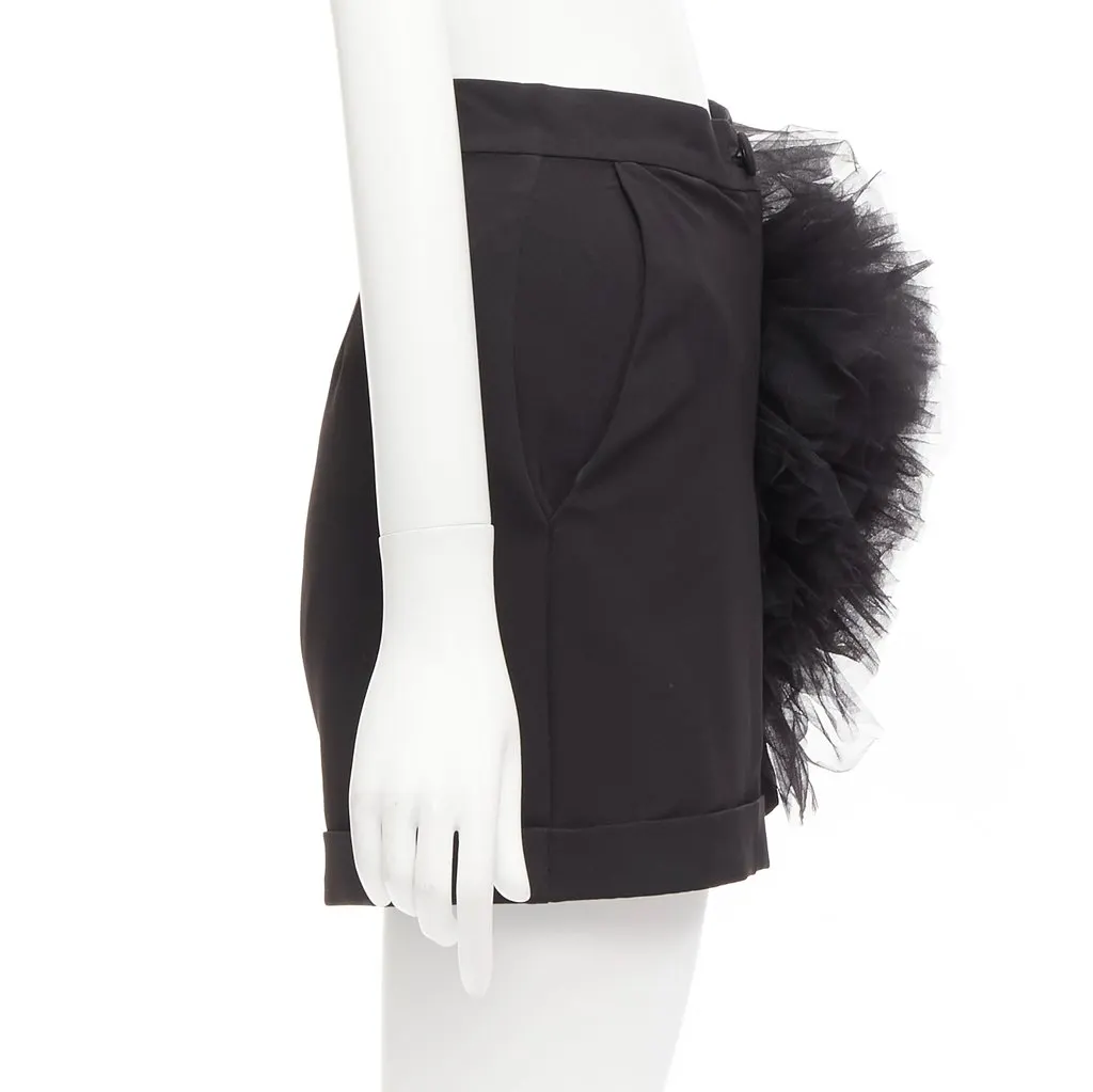 Loulou Tulle Flower Shorts Black Polyester Never worn - Model View