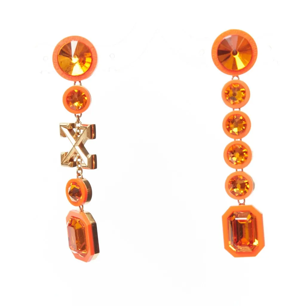 Off-White Neon Rhinestone Earrings Orange Metal Very good - Back View