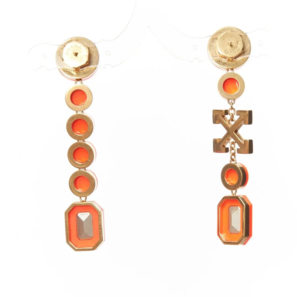 Off-White Neon Rhinestone Earrings Orange Metal Very good - Inside View