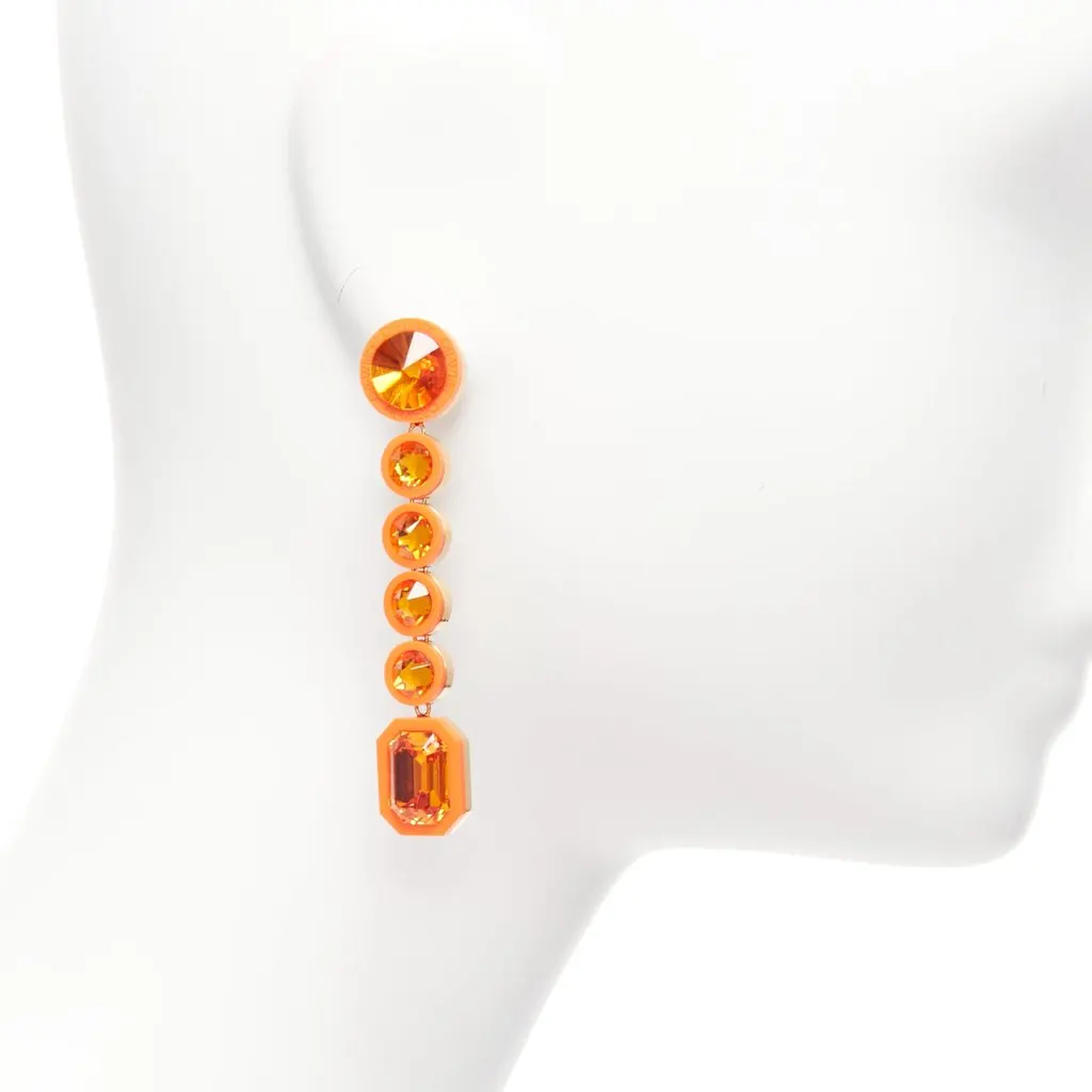 Off-White Neon Rhinestone Earrings Orange Metal Very good - Model View