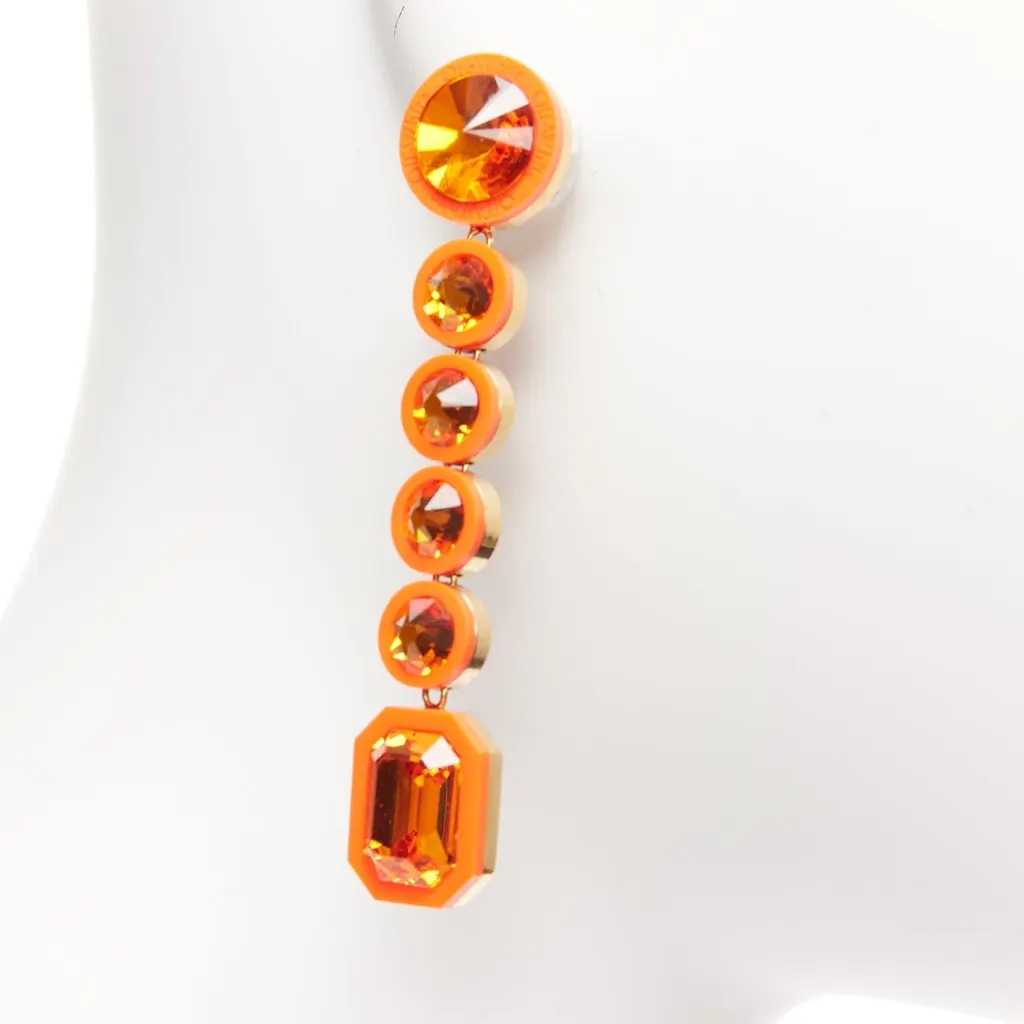 Off-White Neon Rhinestone Earrings Orange Metal Very good - Box View