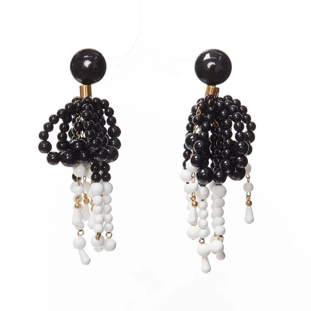 Marni Beads Tassel Earrings Black Plastic Very good - Back View