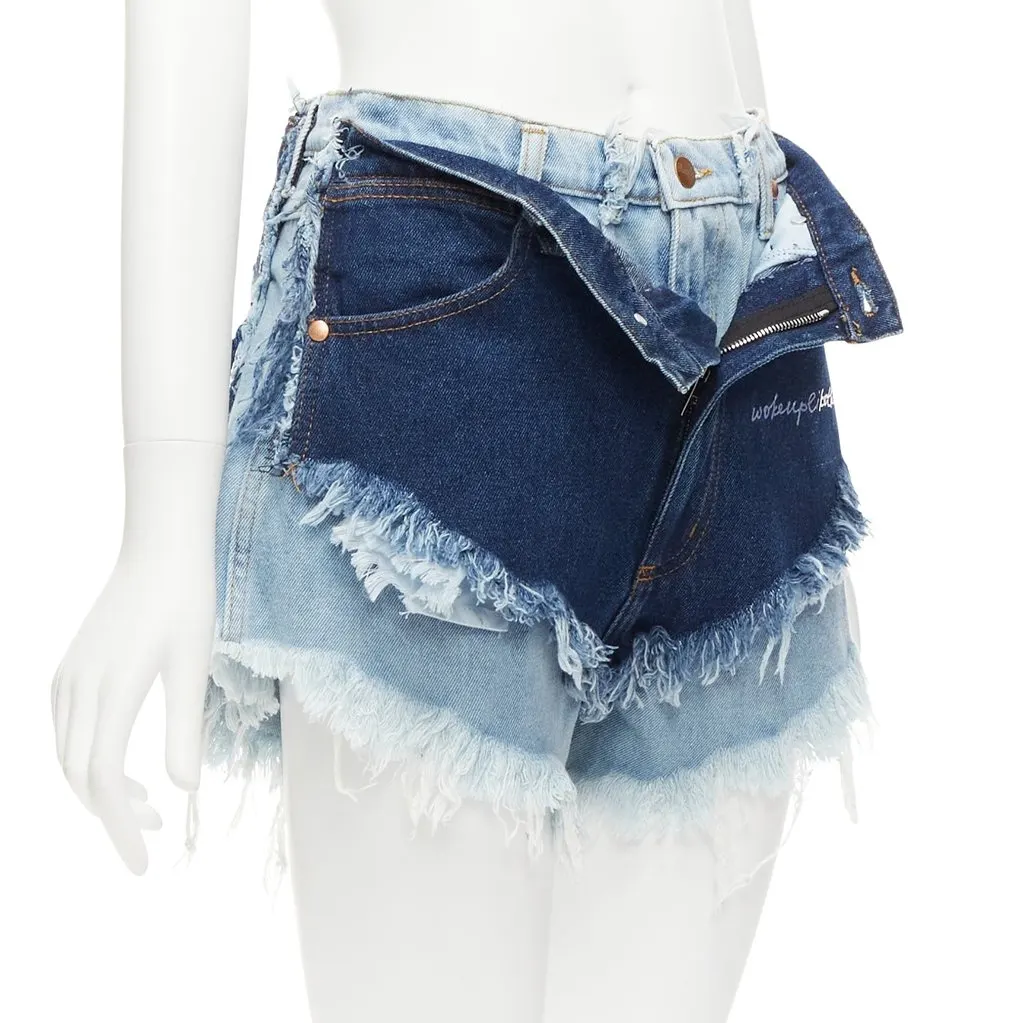 Natasha Zinko Layered Denim Shorts Blue Very good - Front View