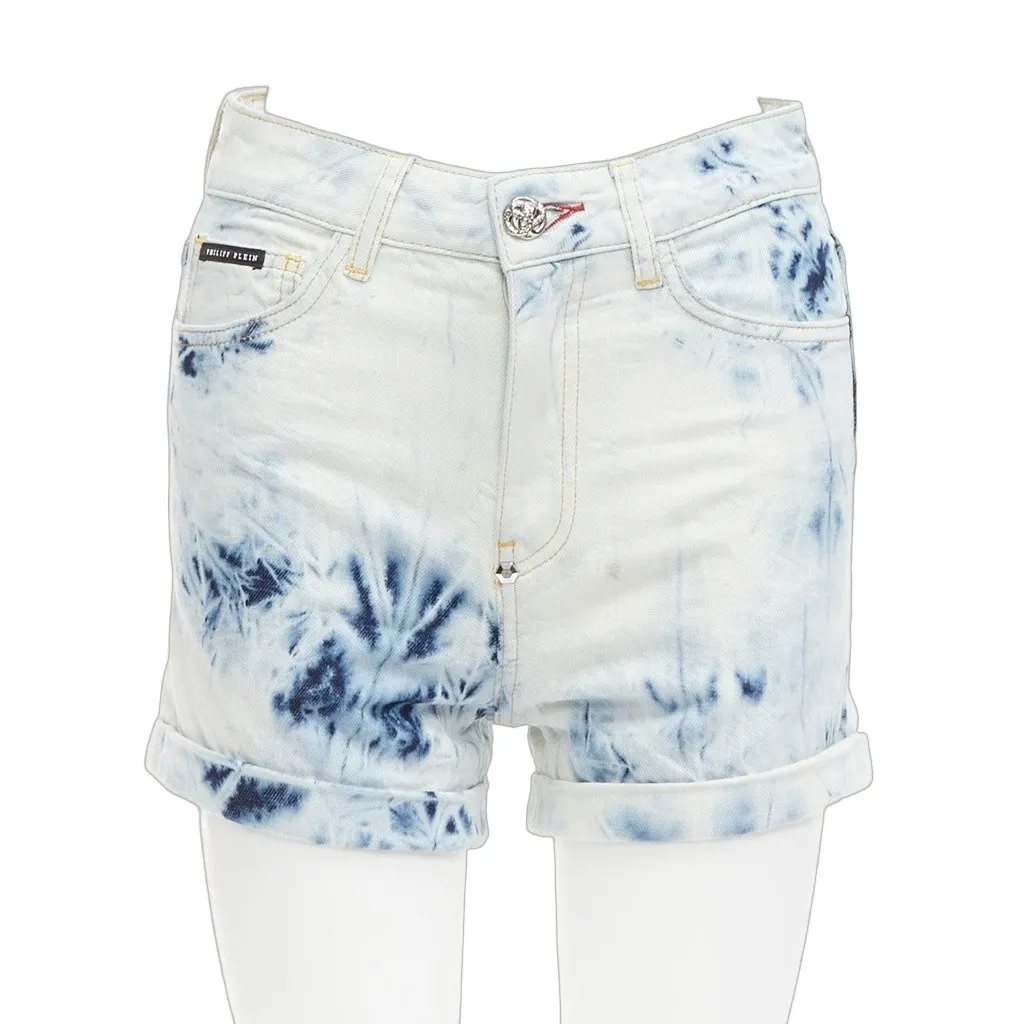 Philipp Plein Logo Cuffed Shorts Blue Denim Never worn - Front View