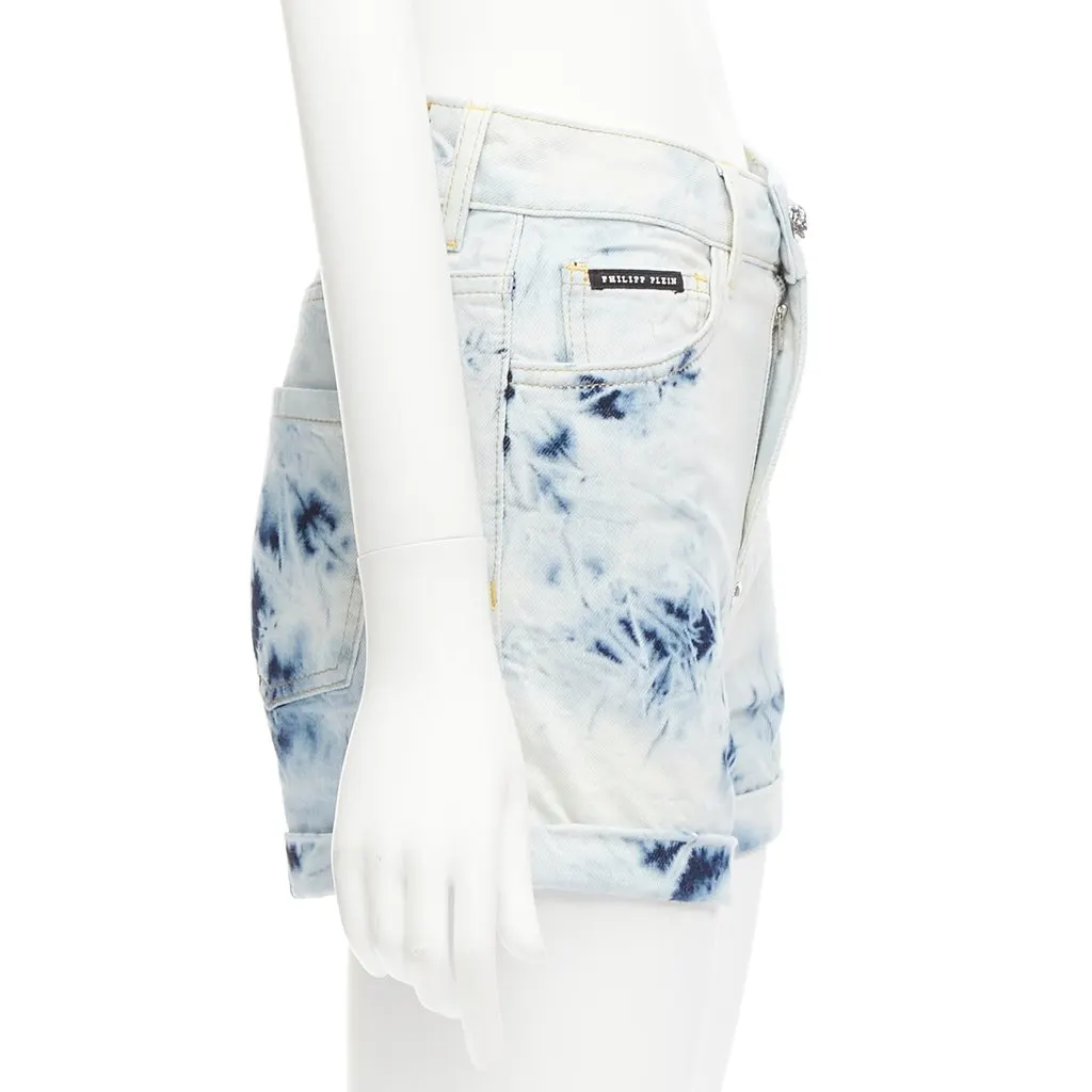 Philipp Plein Logo Cuffed Shorts Blue Denim Never worn - Model View