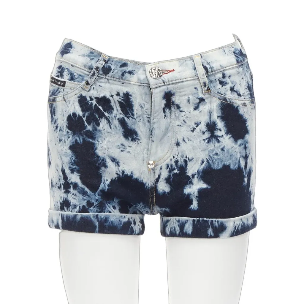 Philipp Plein High Waist Hot Pants Blue Cotton Never worn - Front View