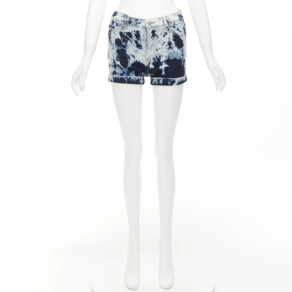 Philipp Plein High Waist Hot Pants Blue Cotton Never worn - Back View