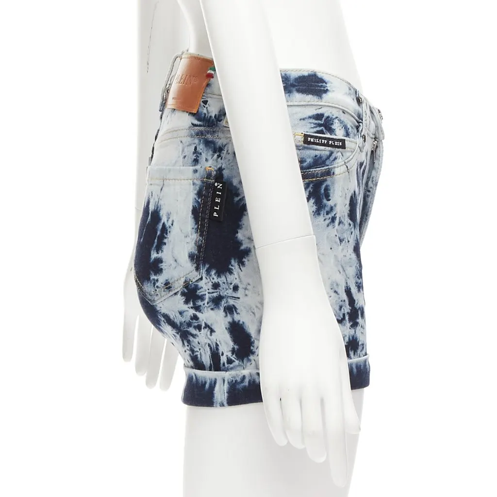Philipp Plein High Waist Hot Pants Blue Cotton Never worn - Model View