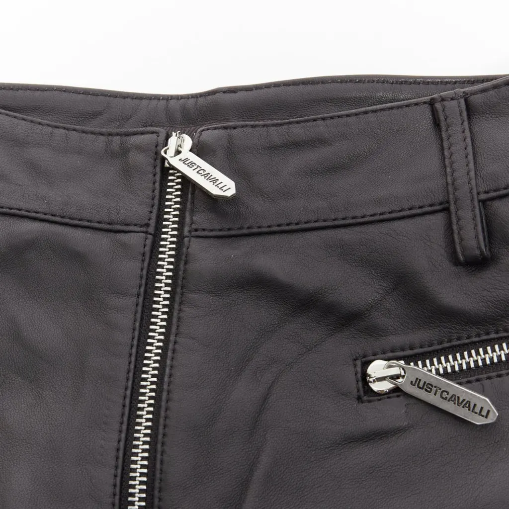Just Cavalli Motorcycle Ribbed Shorts Black Leather Very good - Inside View