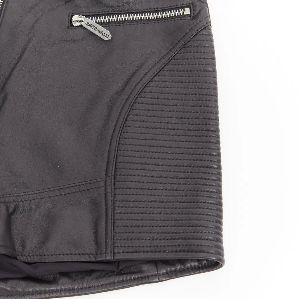 Just Cavalli Motorcycle Ribbed Shorts Black Leather Very good - Model View