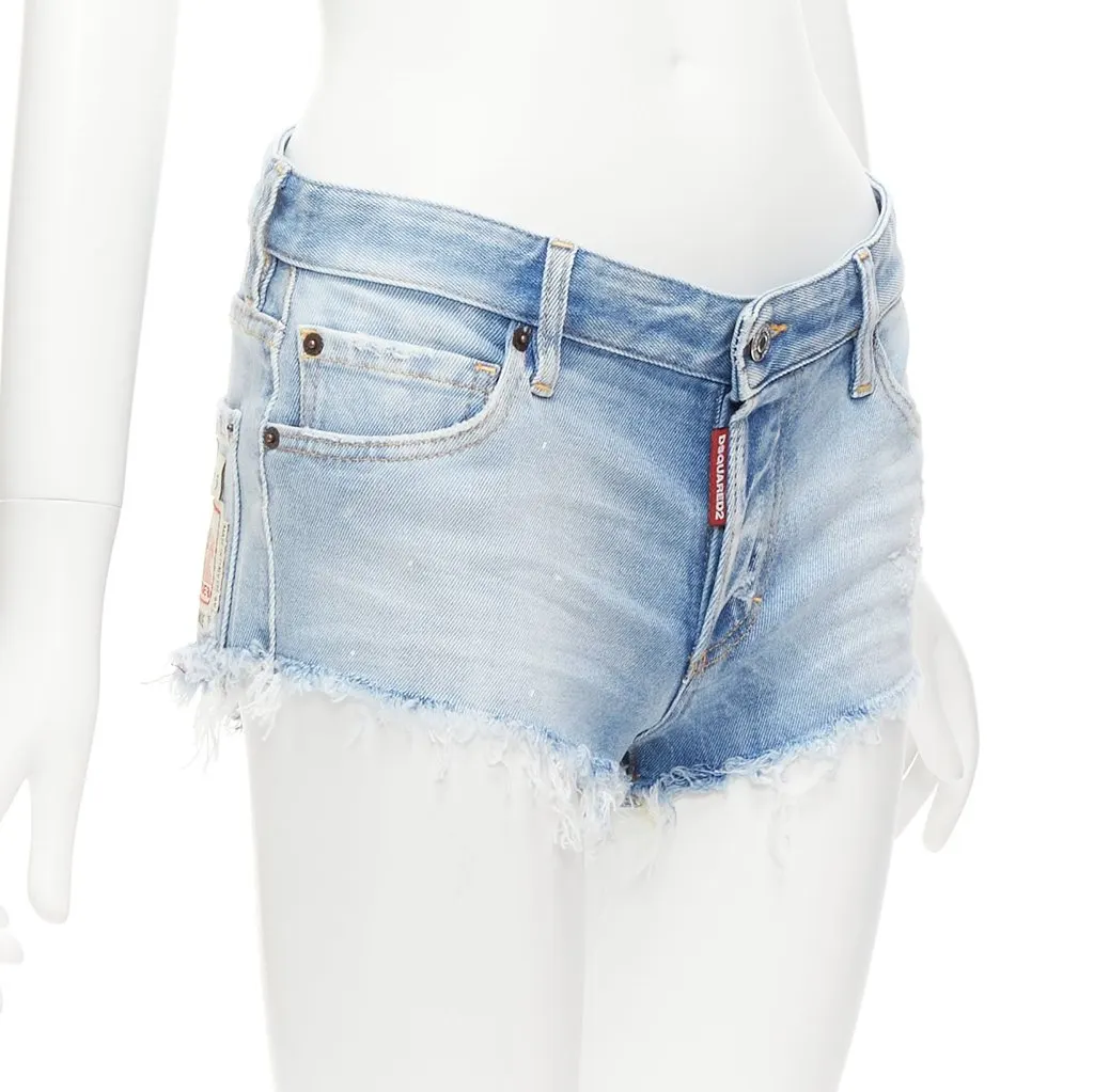Dsquared2 Frayed Booty Shorts Blue Never worn - Model View