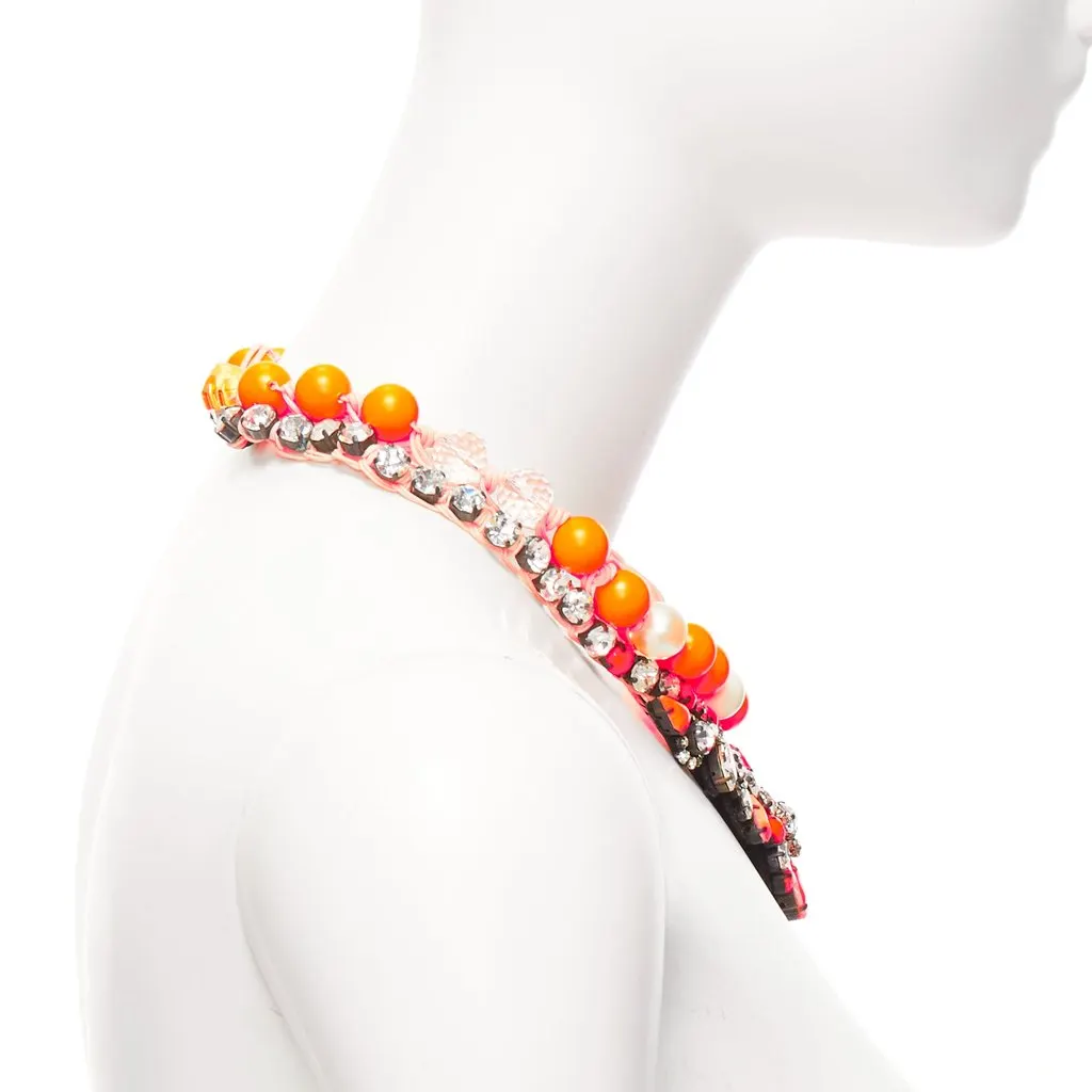 Shourouk Crystal Rope Choker Orange Metal Very good - Model View