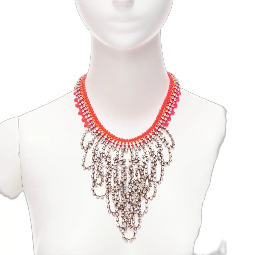 VENESSA ARIZAGA Crystal Rope Necklace Orange Metal Never worn - Front View