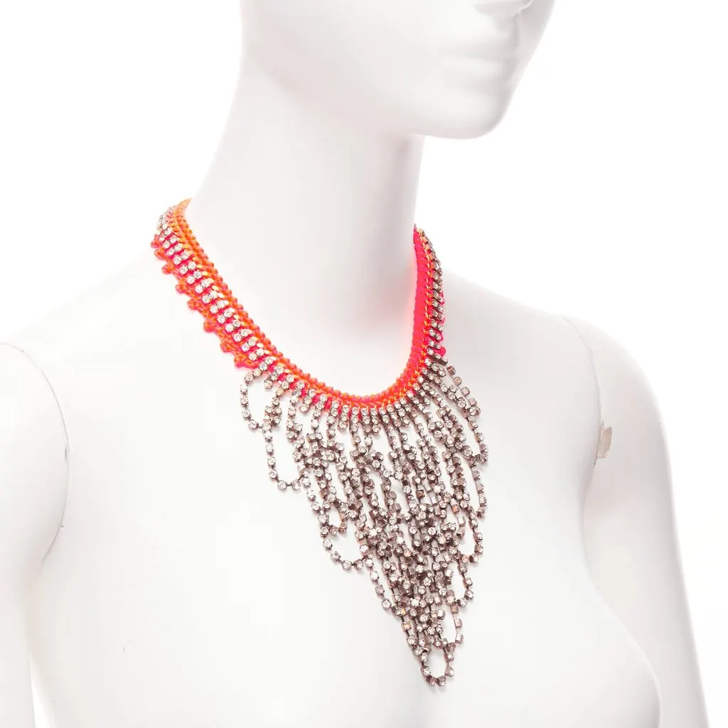 VENESSA ARIZAGA Crystal Rope Necklace Orange Metal Never worn - Inside View