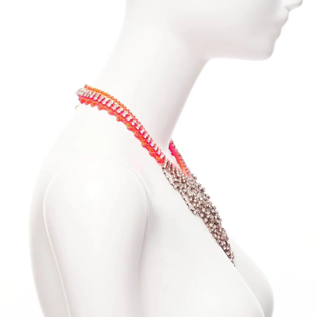 VENESSA ARIZAGA Crystal Rope Necklace Orange Metal Never worn - Model View