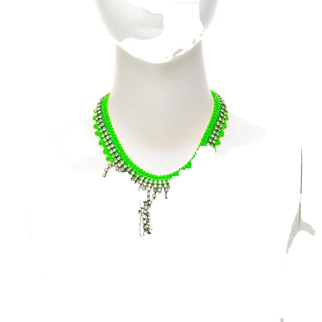 VENESSA ARIZAGA Crystal Rope Necklace Green Metal Very good - Front View