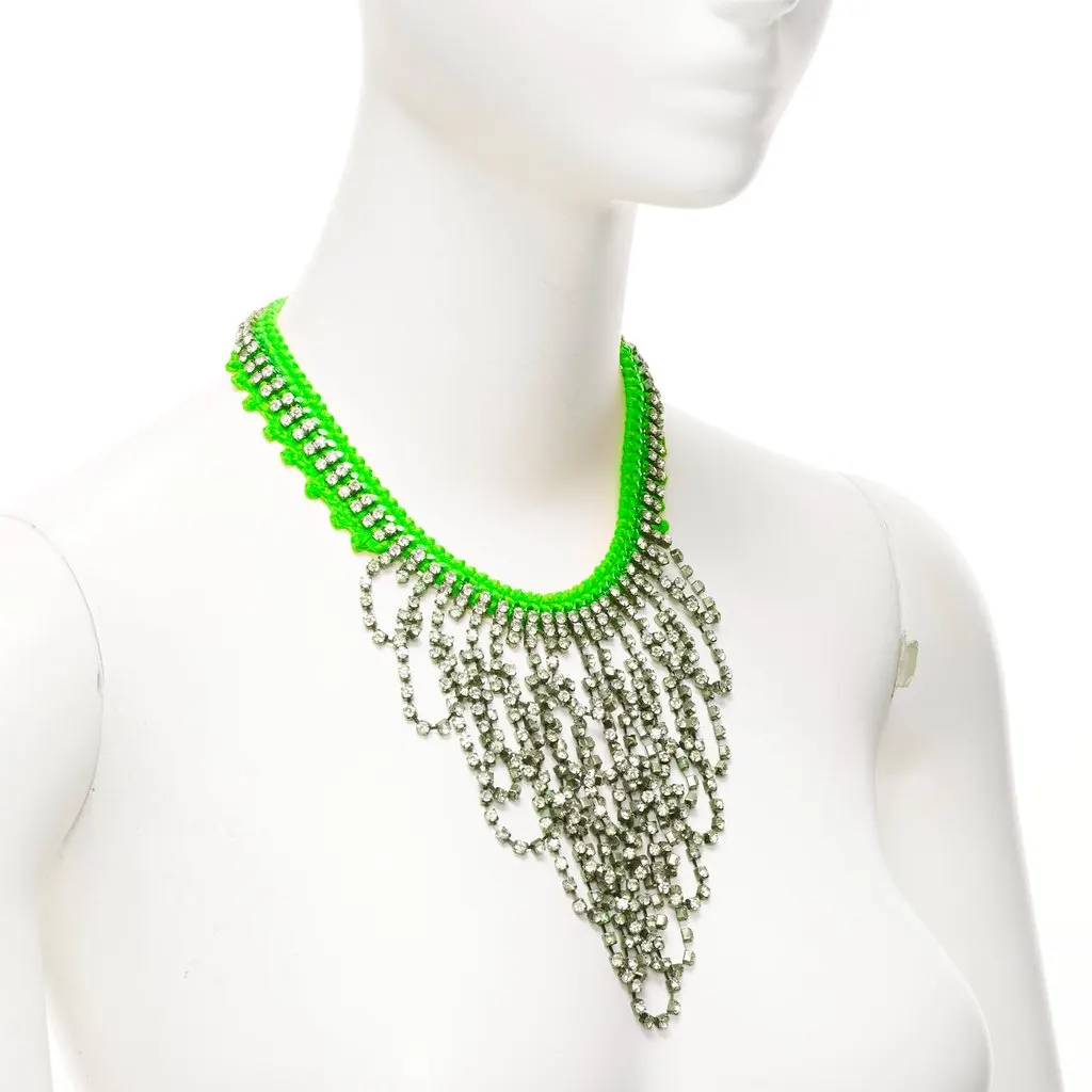 VENESSA ARIZAGA Crystal Rope Necklace Green Metal Very good - Inside View