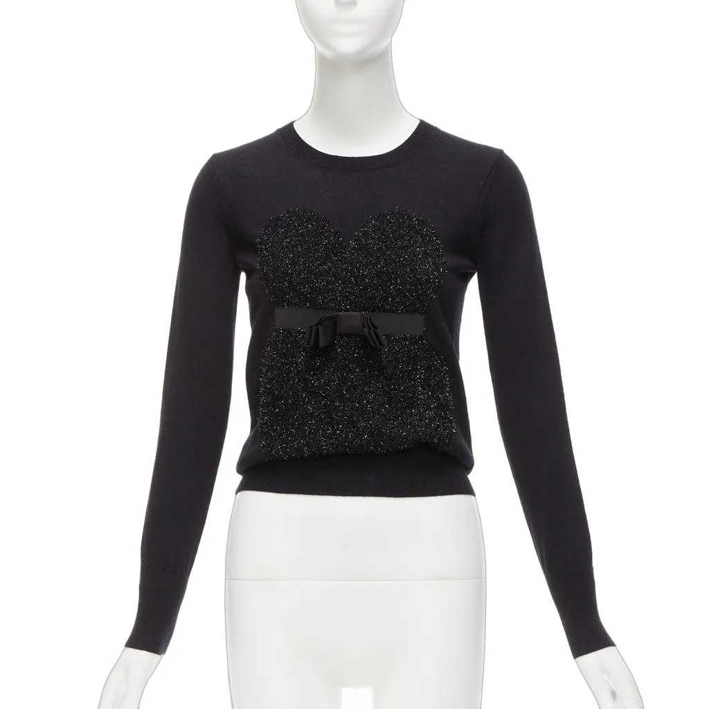 Markus Lupfer Tinsel Bow Sweater Black Wool Never worn - Front View