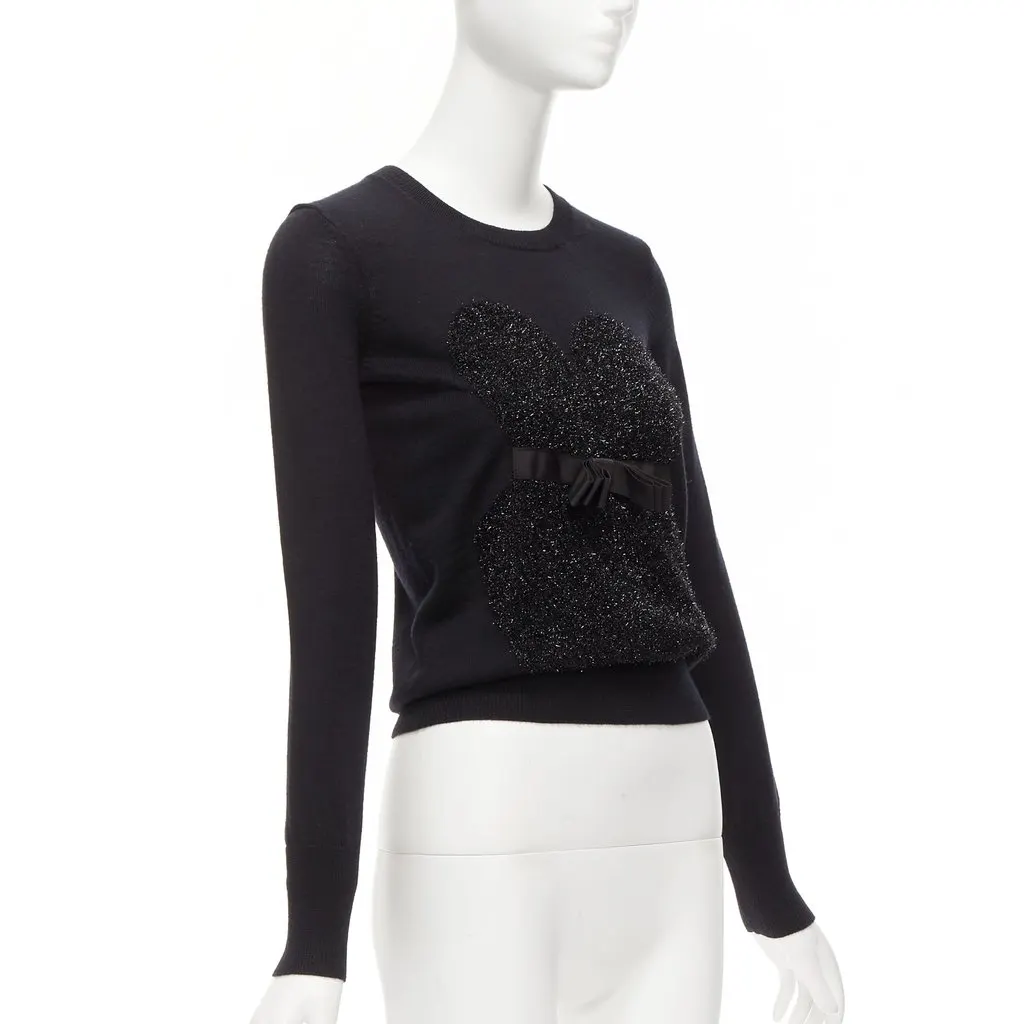 Markus Lupfer Tinsel Bow Sweater Black Wool Never worn - Inside View