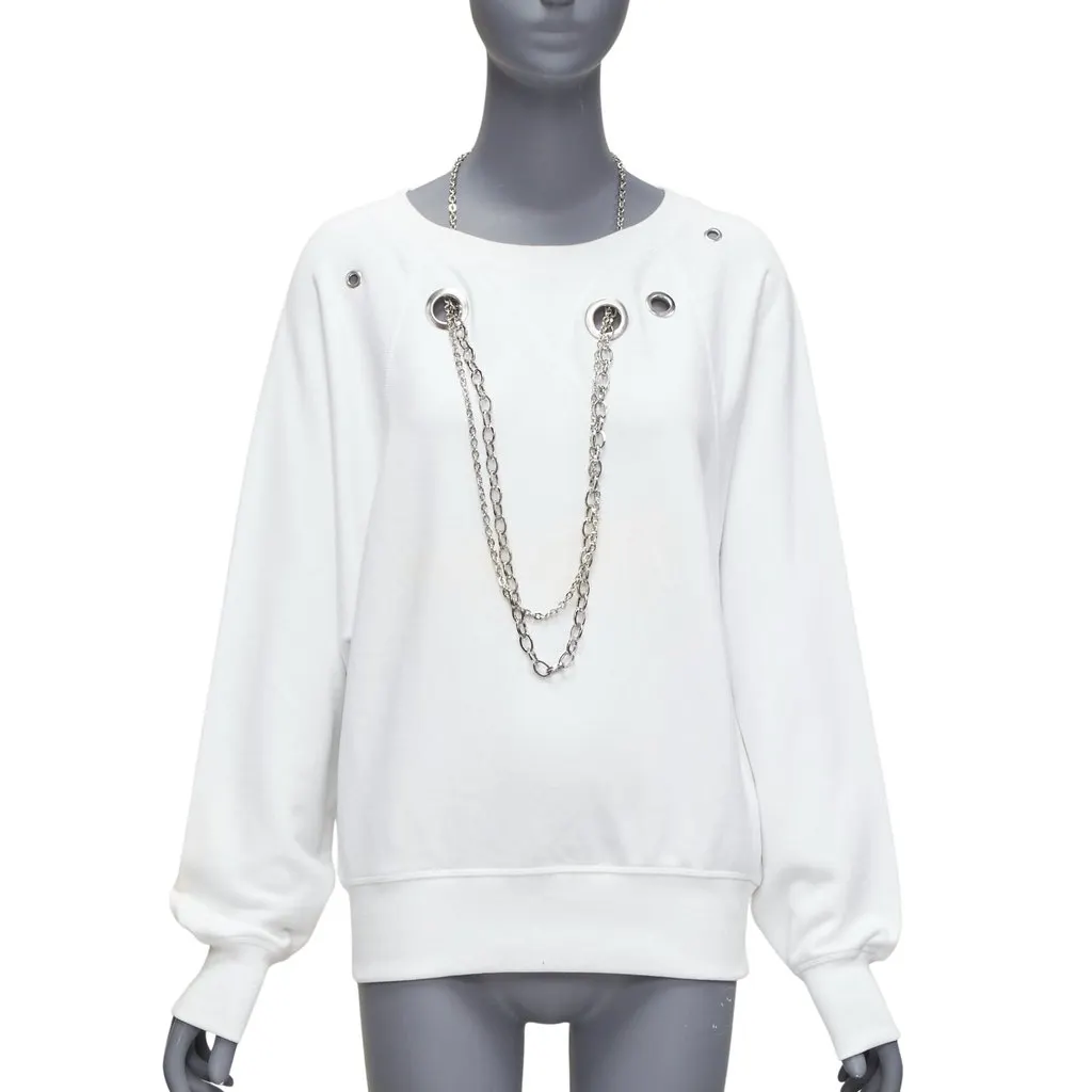 Diesel Punk Chain Sweatshirt White Cotton Fair - Front View