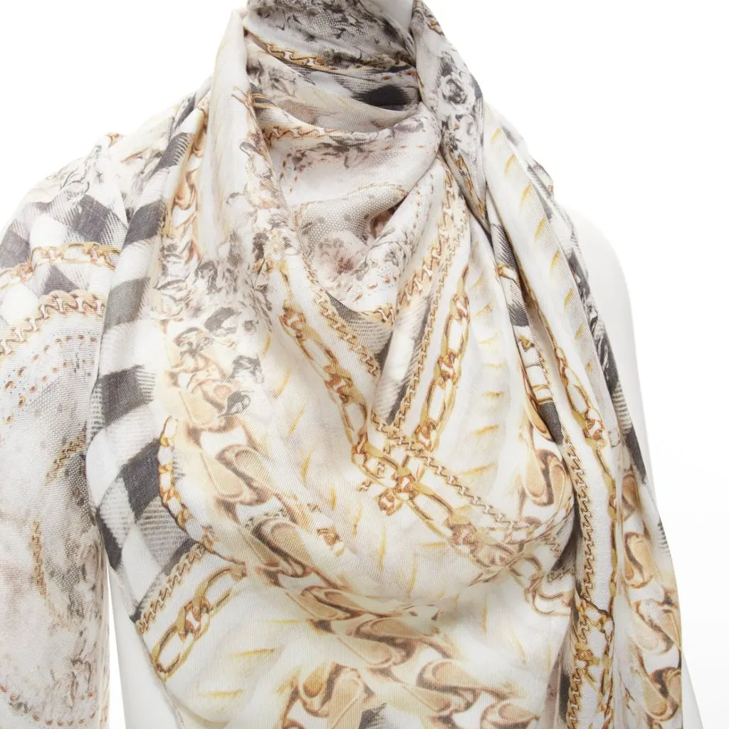 Balmain Chain Print Scarf Ecru Cashmere Never worn - Back View