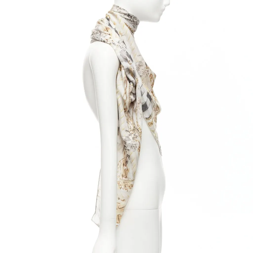 Balmain Chain Print Scarf Ecru Cashmere Never worn - Model View