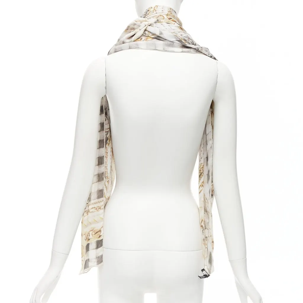 Balmain Chain Print Scarf Ecru Cashmere Never worn - Box View