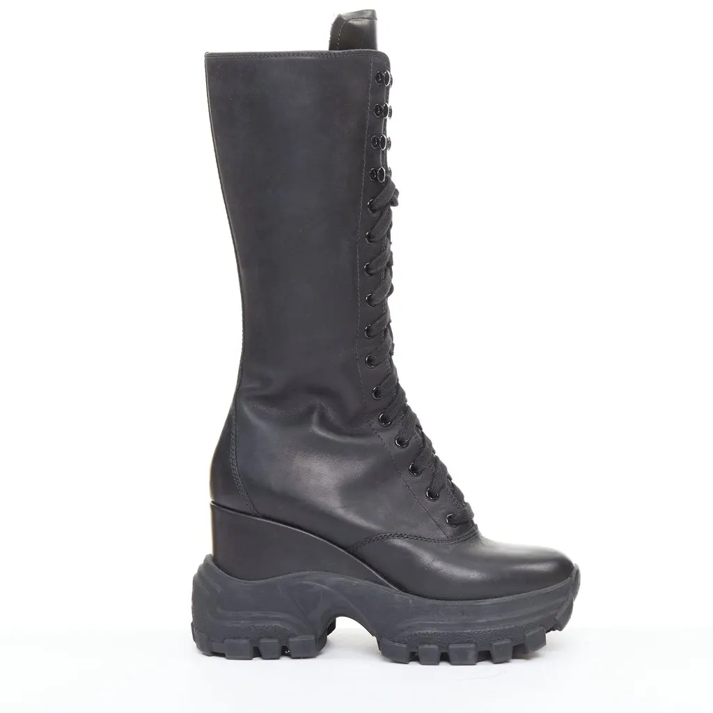 Miu Miu Black Leather Boots Black Leather Good - Front View