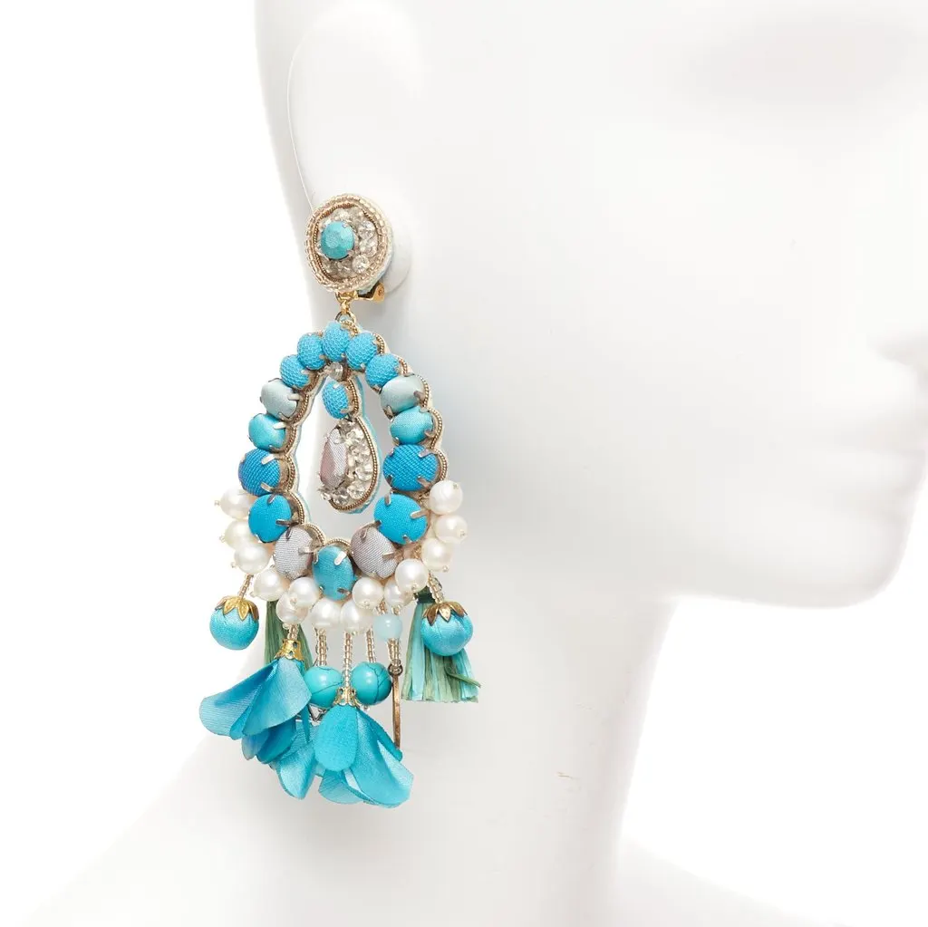 Ranjana Khan Pearl Stone Earrings Green Metal Fair - Back View