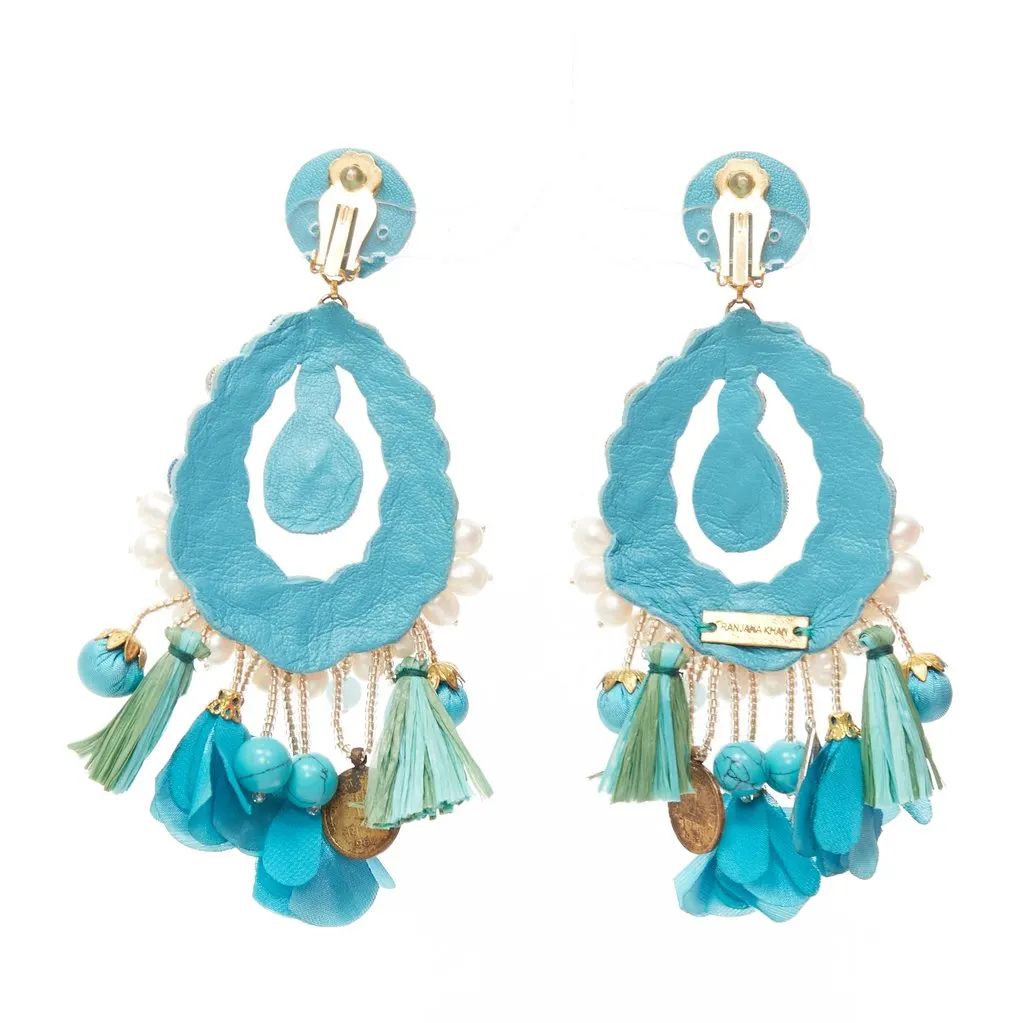 Ranjana Khan Pearl Stone Earrings Green Metal Fair - Inside View