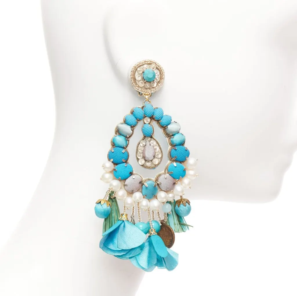 Ranjana Khan Pearl Stone Earrings Green Metal Fair - Model View