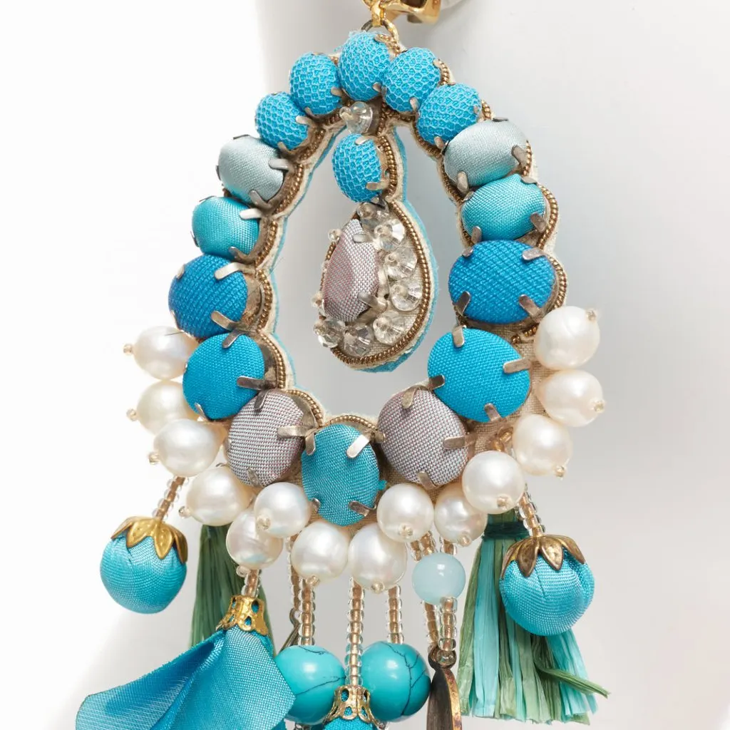 Ranjana Khan Pearl Stone Earrings Green Metal Fair - Box View