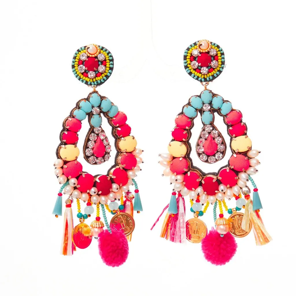 Ranjana Khan Neon Beaded Earrings Pink Very good - Front View