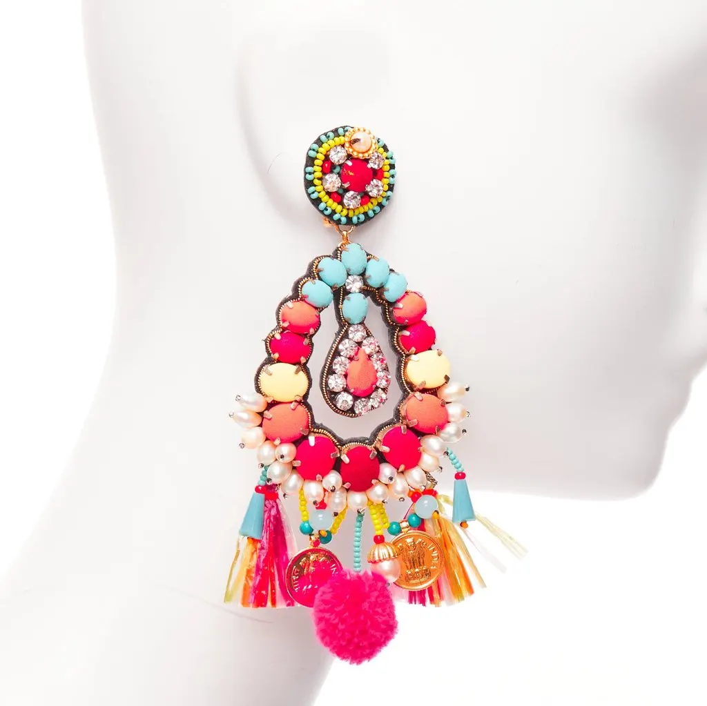 Ranjana Khan Neon Beaded Earrings Pink Very good - Inside View