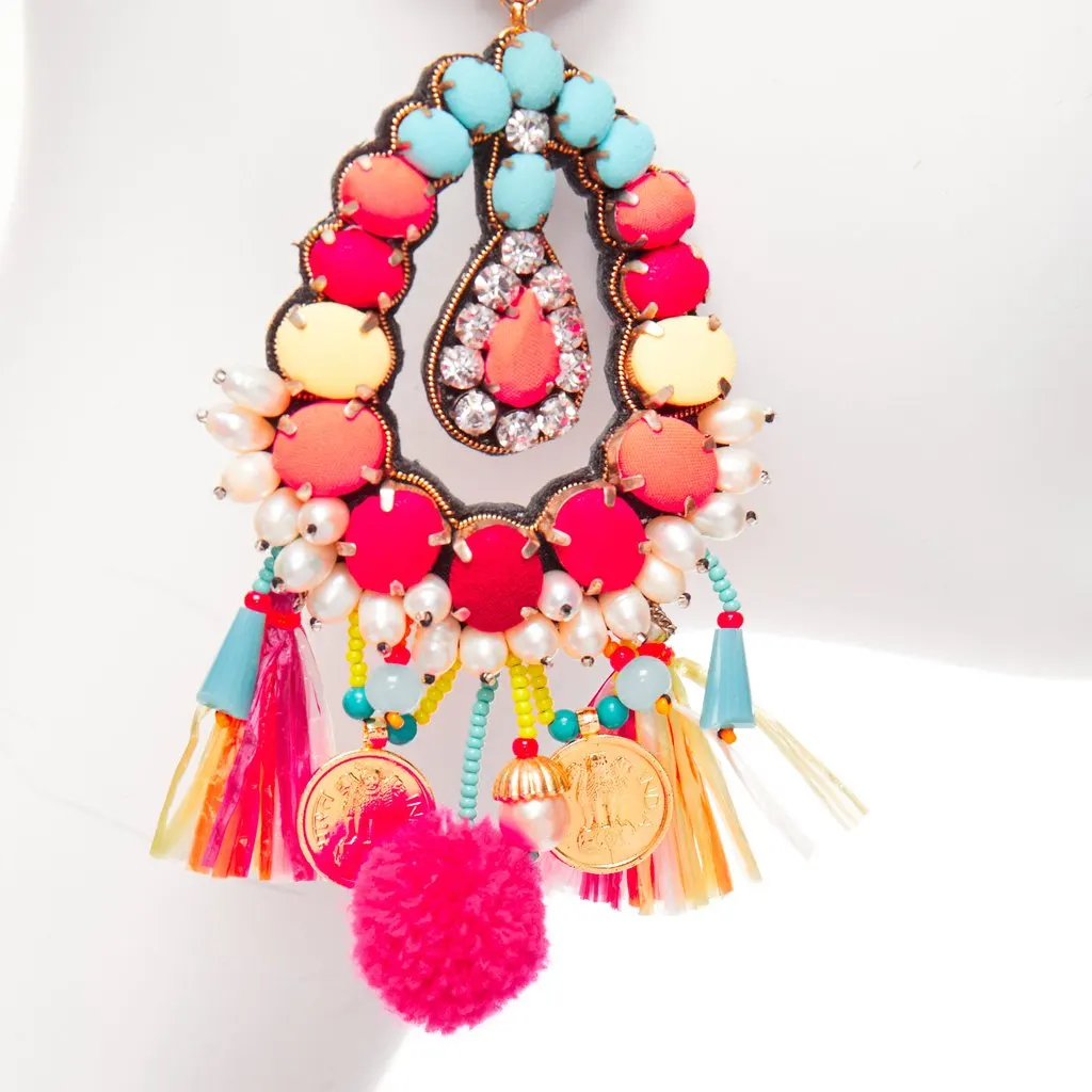 Ranjana Khan Neon Beaded Earrings Pink Very good - Model View