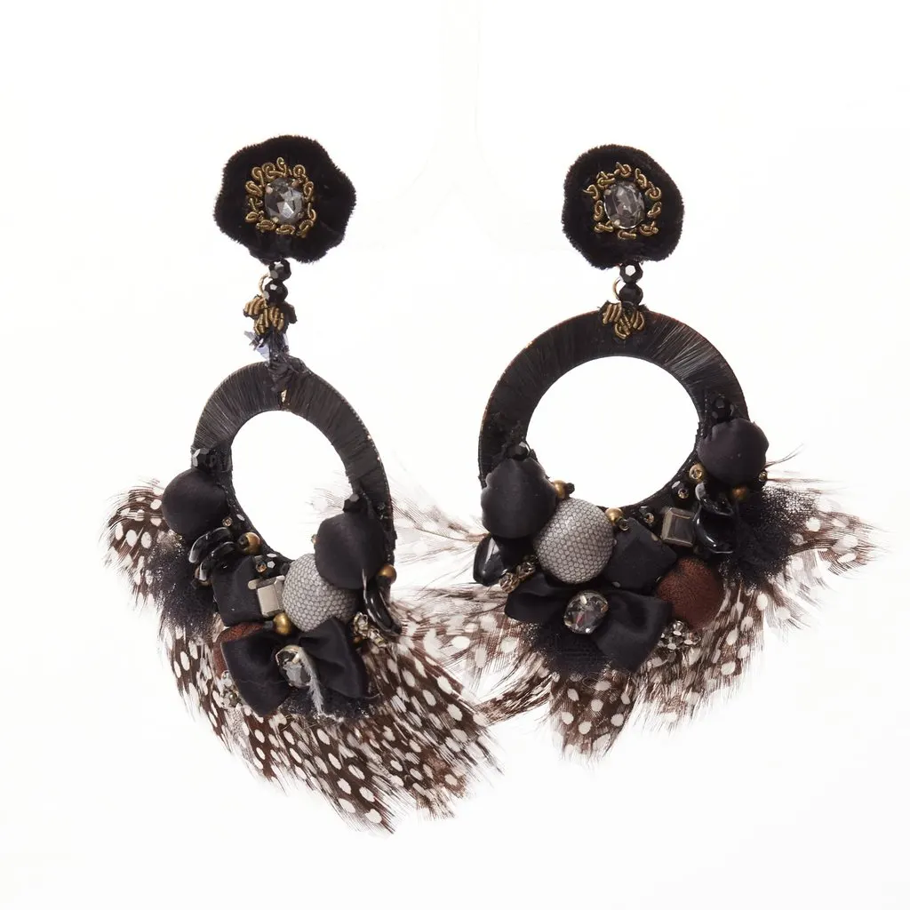 Ranjana Khan Feather Bow Earrings Brown Fur Fair - Front View