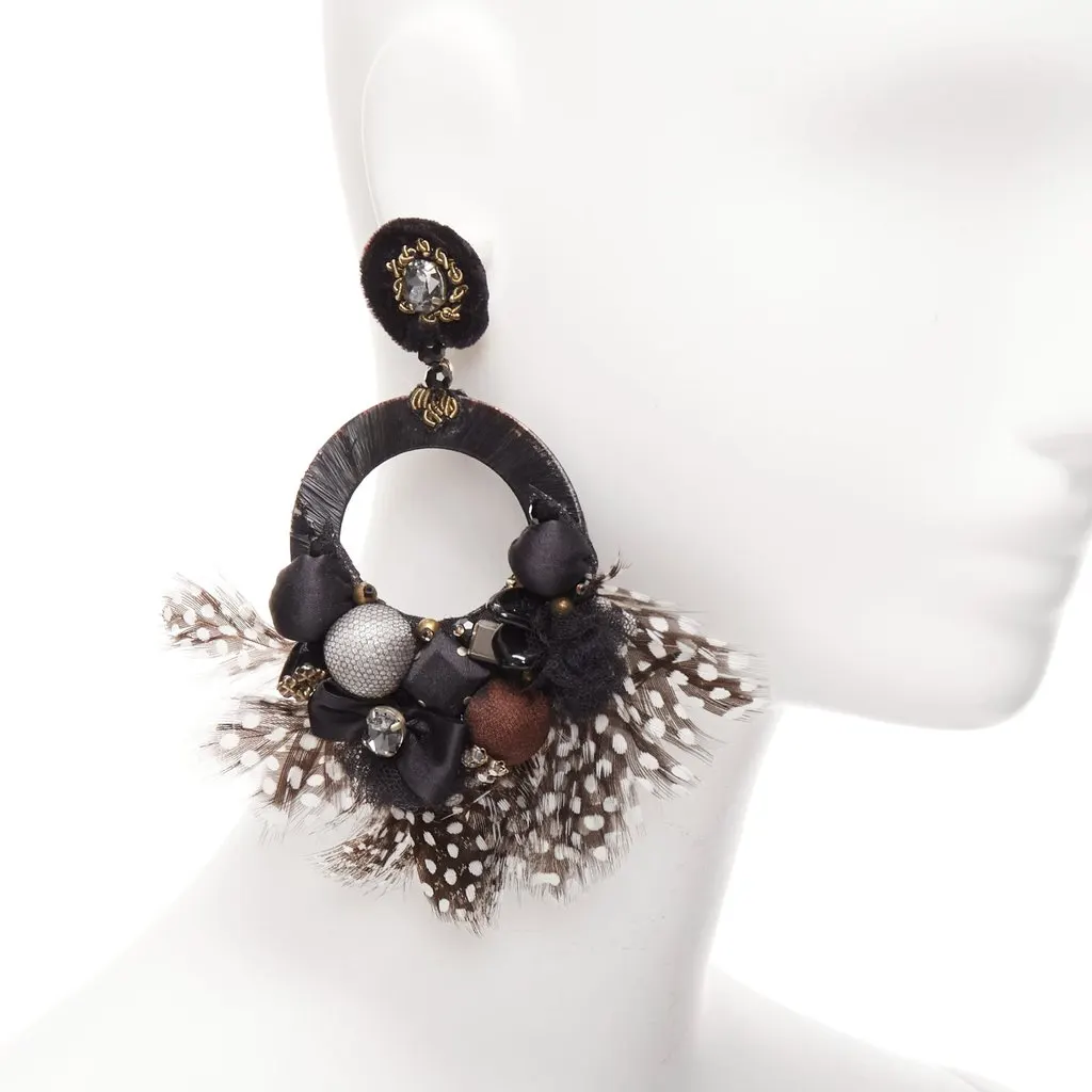 Ranjana Khan Feather Bow Earrings Brown Fur Fair - Back View