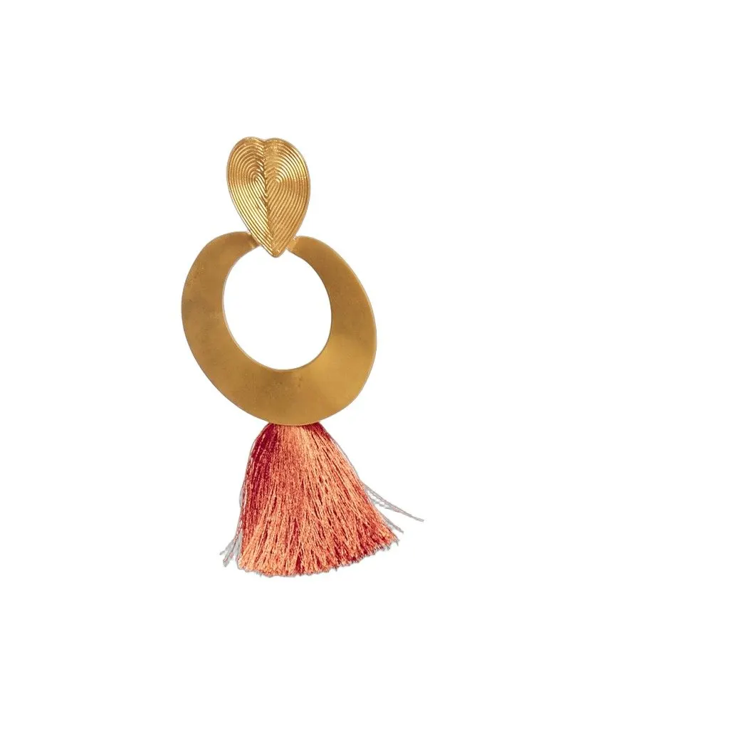 Unsigned Heart Tassel Earrings Gold Metal Fair - Front View