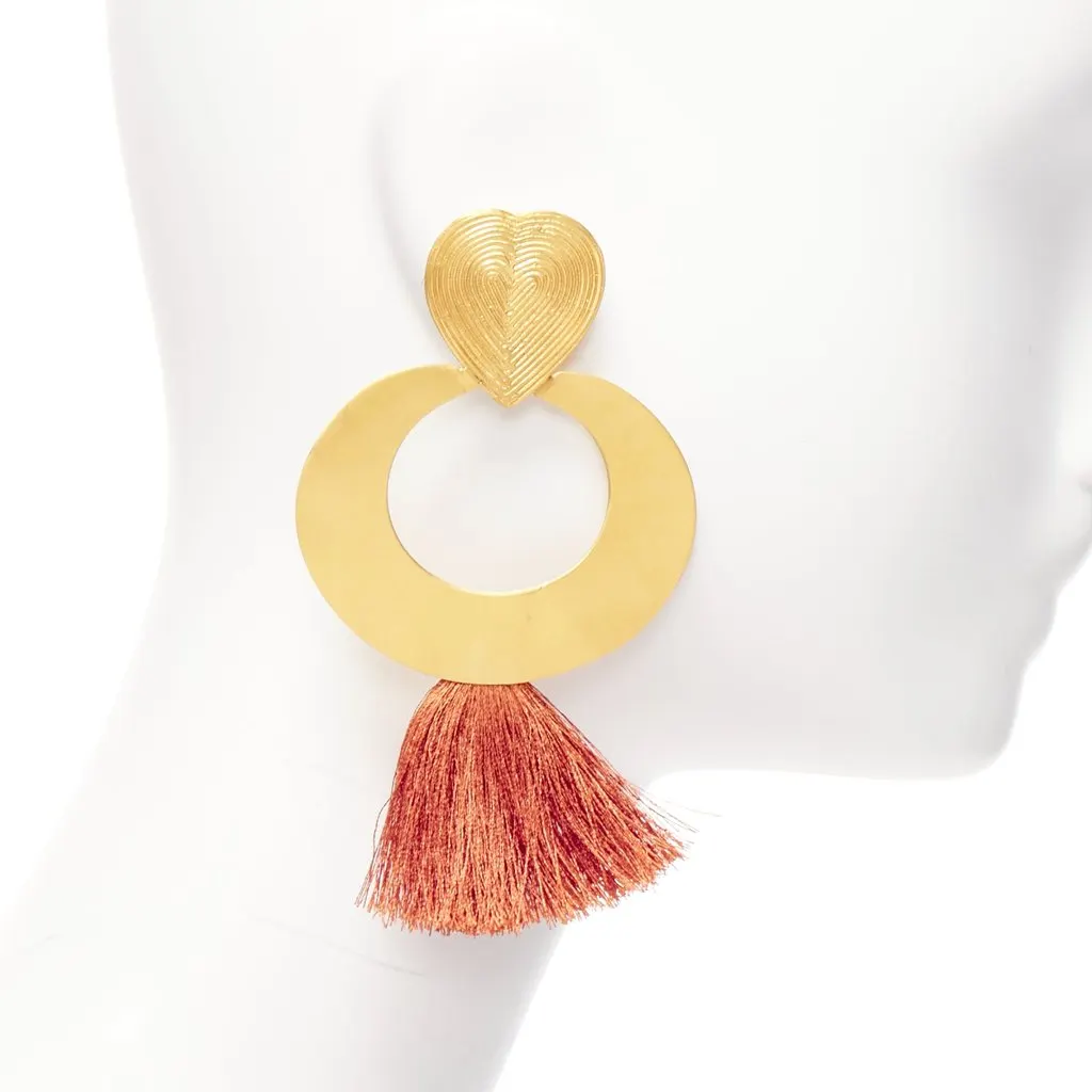 Unsigned Heart Tassel Earrings Gold Metal Fair - Inside View