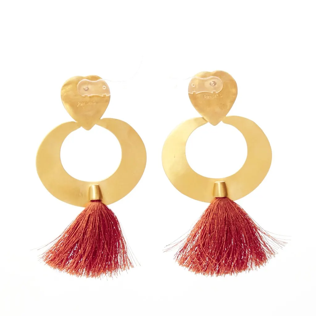 Unsigned Heart Tassel Earrings Gold Metal Fair - Box View