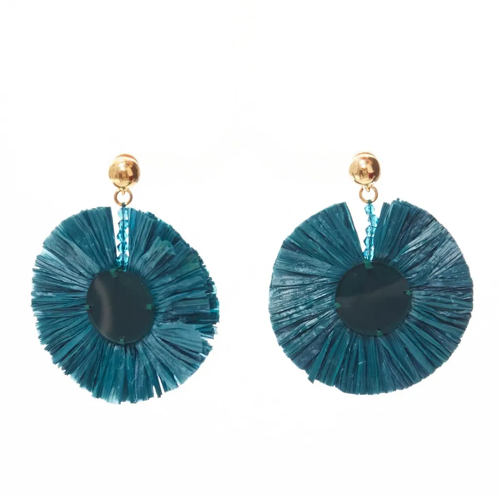 Oscar de la Renta Raffia Plate Earrings Green Good - Front View