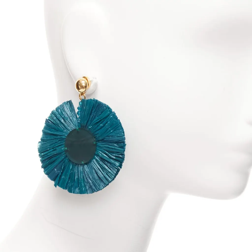 Oscar de la Renta Raffia Plate Earrings Green Good - Back View